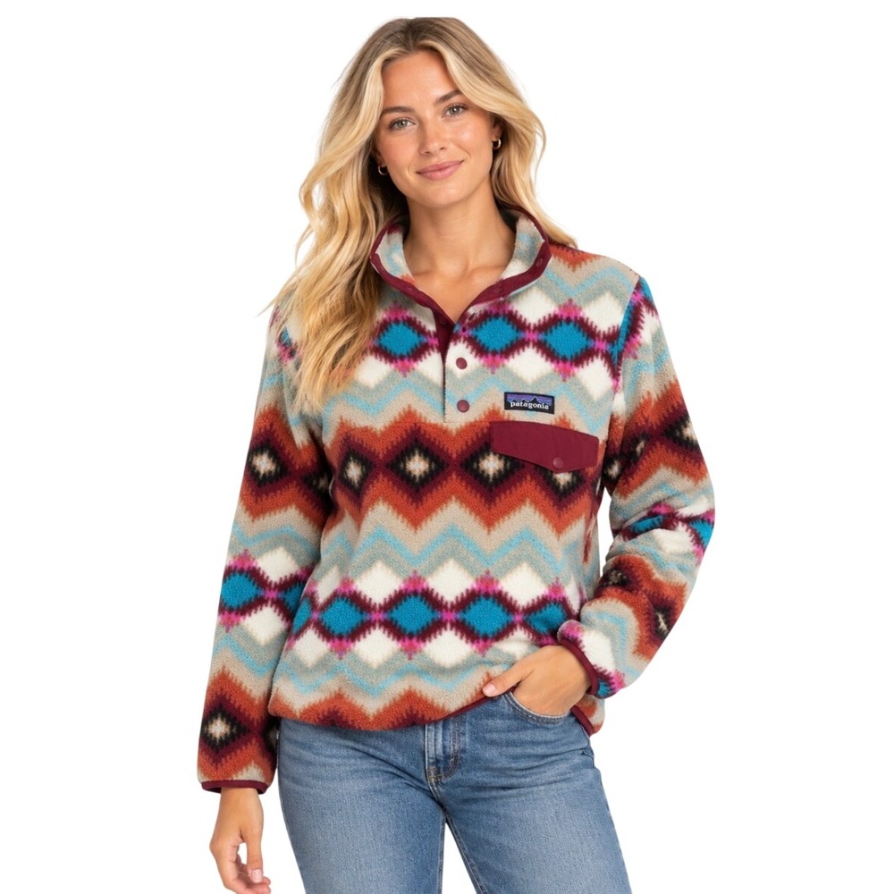 Patagonia Synchilla Lightweight Snap-T Fleece Pullover Aztec Geometric Print L